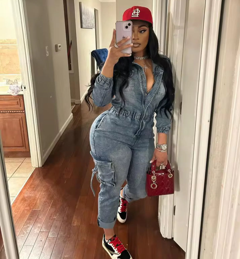 Denim Cargo Jumpsuit – Street Style Edition