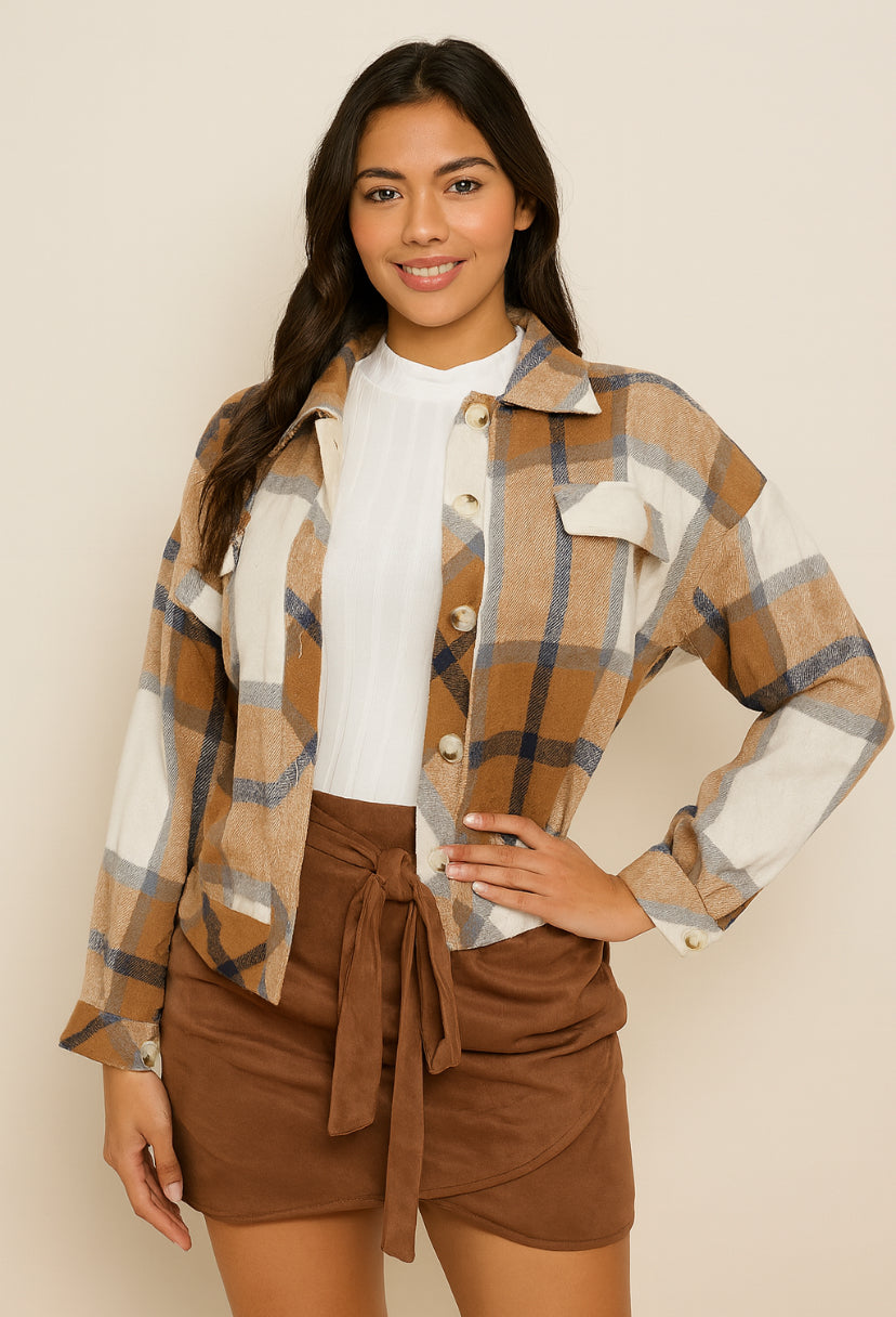 Caramel Plaid Layered Fall Outfit Set”