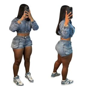 Denim Cargo Two-Piece Set