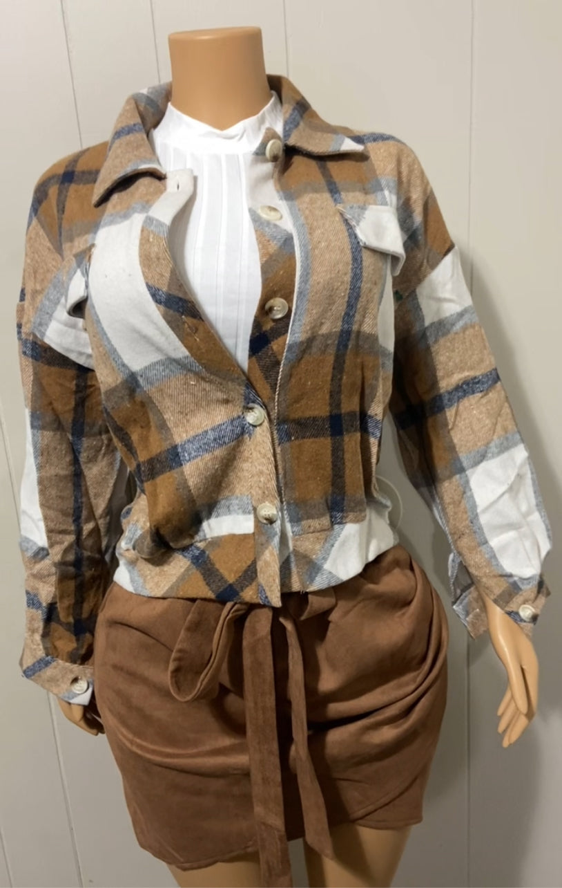 Caramel Plaid Layered Fall Outfit Set”