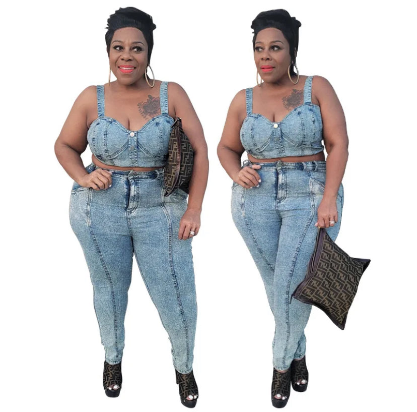 Plus size two-piece denim set