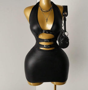 Black Cutout Buckle Bodycon Dress