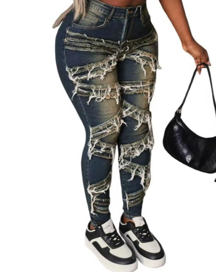 Ripped denim denim set