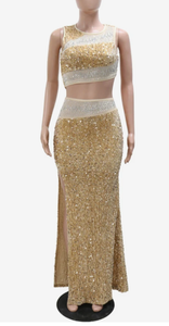 Crop Top and Long Skirts Glitter Sequins 2 Piece Dress Sets