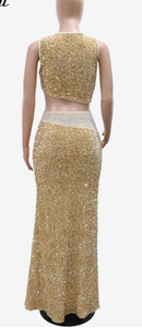 Crop Top and Long Skirts Glitter Sequins 2 Piece Dress Sets